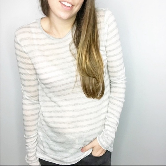 VINCE Gray & White Striped Long Sleeve Shirt NWT Lightweight Size XS - Picture 1 of 8